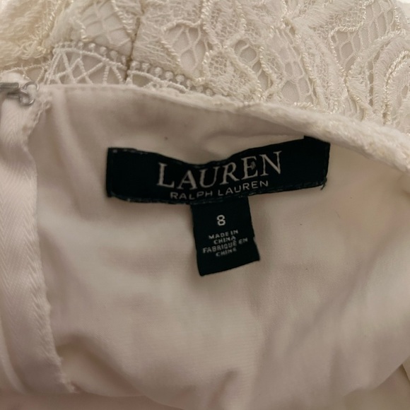 Lauren Ralph Lauren Ivory Floral Lace over Satiny Under Dress Cutout Trim Size 8 - Picture 10 of 10